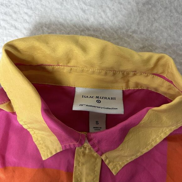 Isaac Mizrahi Women’s S 100% Silk Pink Colorblock Button Up Long Sleeve Blouse - Picture 3 of 7